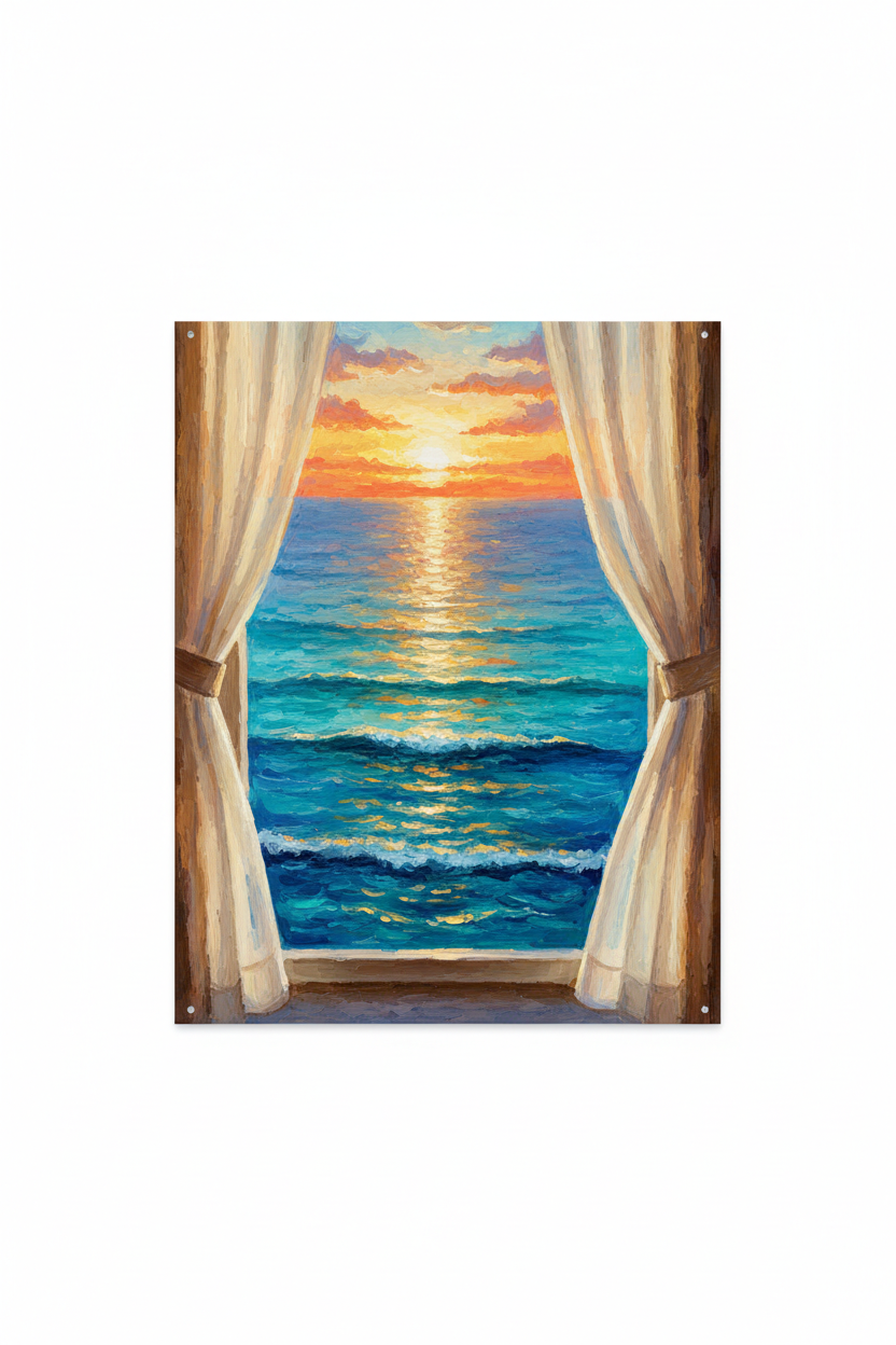 Stunning ocean view from hotel window PVC sign