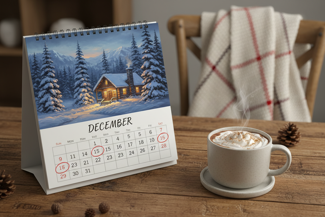 Snow cabin calendar